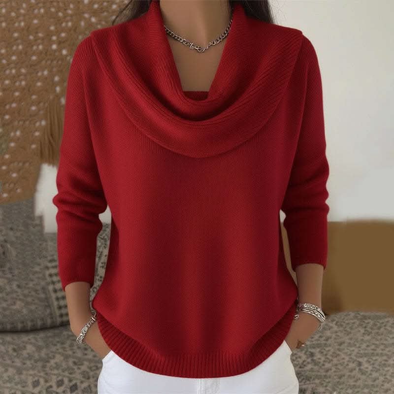 Women's Soft Cowl Neck Knit Jumper for Work and Weekends - Red