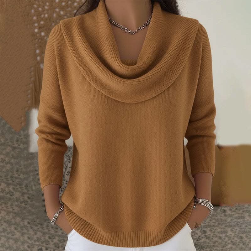 Women's Soft Cowl Neck Knit Jumper for Work and Weekends - Brown