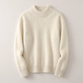 Women's Soft Knit Mock Neck Jumper with Ribbed Edging - Cream
