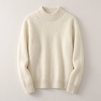 Women's Soft Knit Mock Neck Jumper with Ribbed Edging - Cream