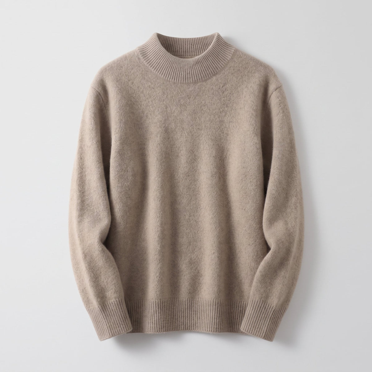 Women's Soft Knit Mock Neck Jumper with Ribbed Edging - Brown
