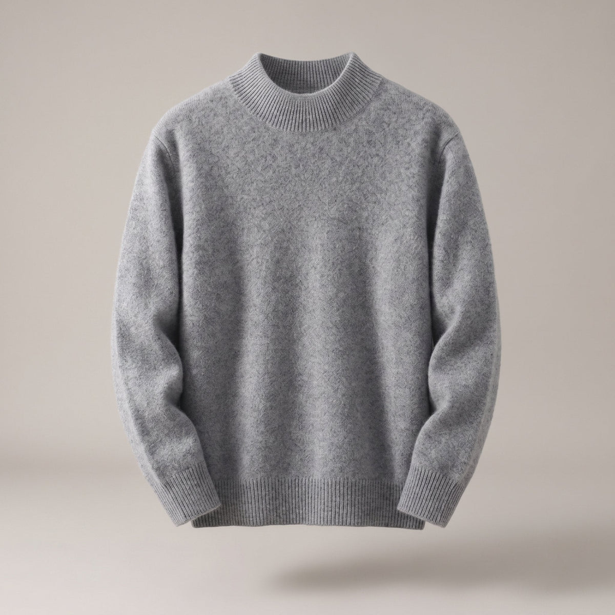 Women's Soft Knit Mock Neck Jumper with Ribbed Edging - Grey