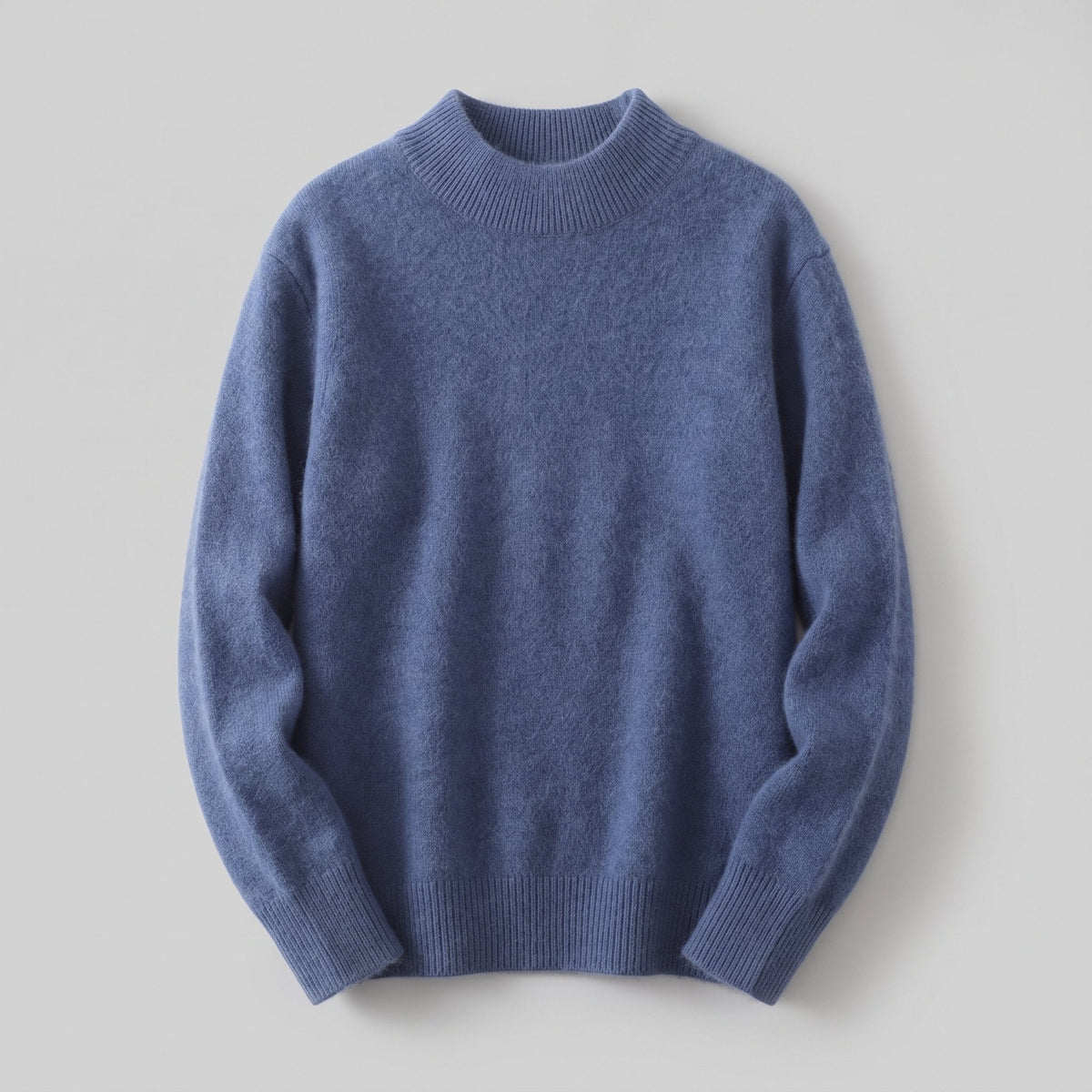 Women's Soft Knit Mock Neck Jumper with Ribbed Edging - Blue
