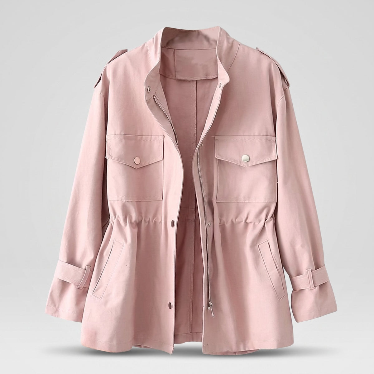 Women's Wool-Style Blend Belted Coat with Double-Breasted Front - Pink