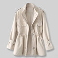 Women's Wool-Style Blend Belted Coat with Double-Breasted Front - Cream
