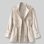 Women's Wool-Style Blend Belted Coat with Double-Breasted Front - Cream