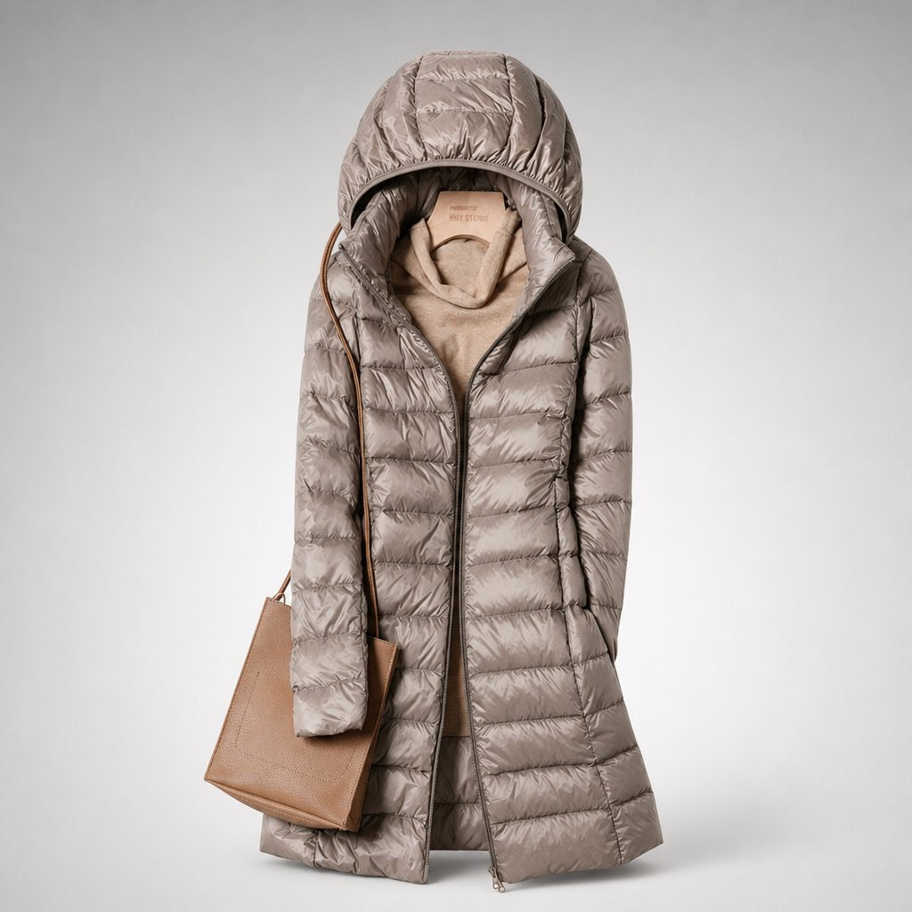 Women's Shaped Down Puffer Jacket for Spring and Autumn - Khaki