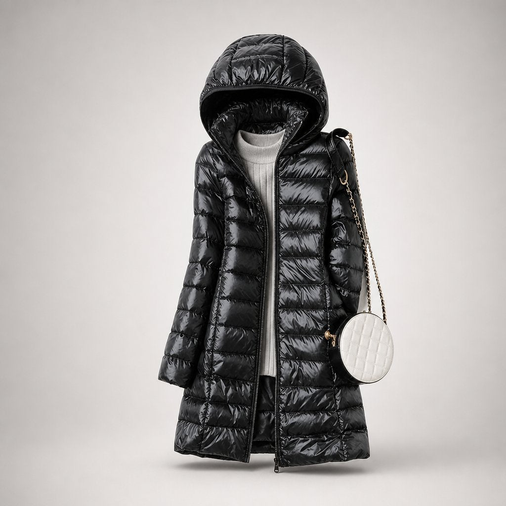 Women's Shaped Down Puffer Jacket for Spring and Autumn - Black