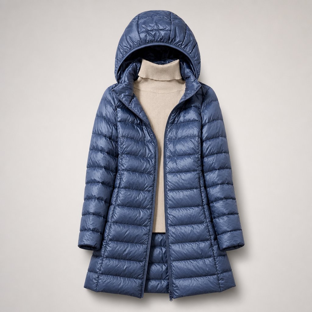 Women's Shaped Down Puffer Jacket for Spring and Autumn - Blue