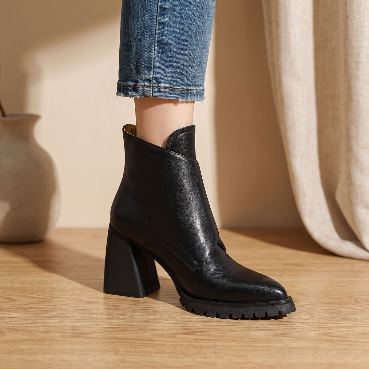 Women's Buckled Chelsea Ankle Boots on a Treaded Platform Sole