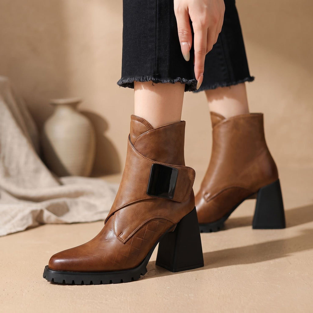 Women's Buckled Chelsea Ankle Boots on a Treaded Platform Sole