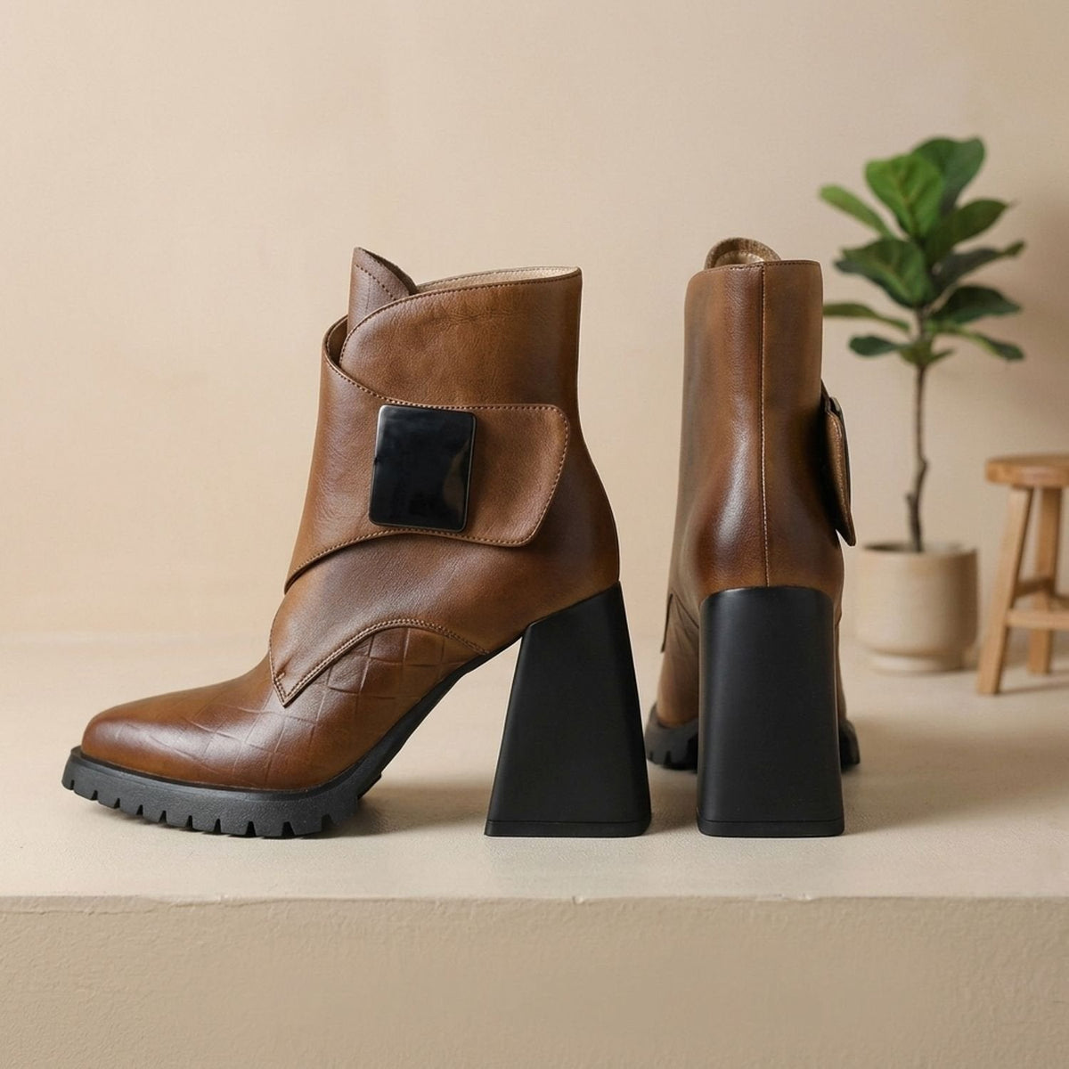 Women's Buckled Chelsea Ankle Boots on a Treaded Platform Sole