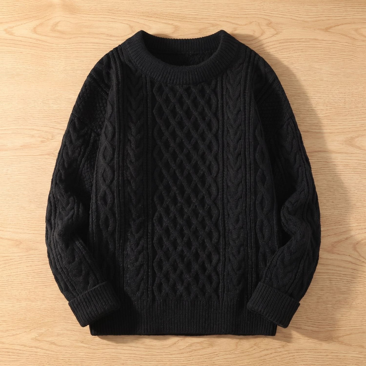 Women's Raised Cable-Knit Jumper in a Relaxed Fit - Black