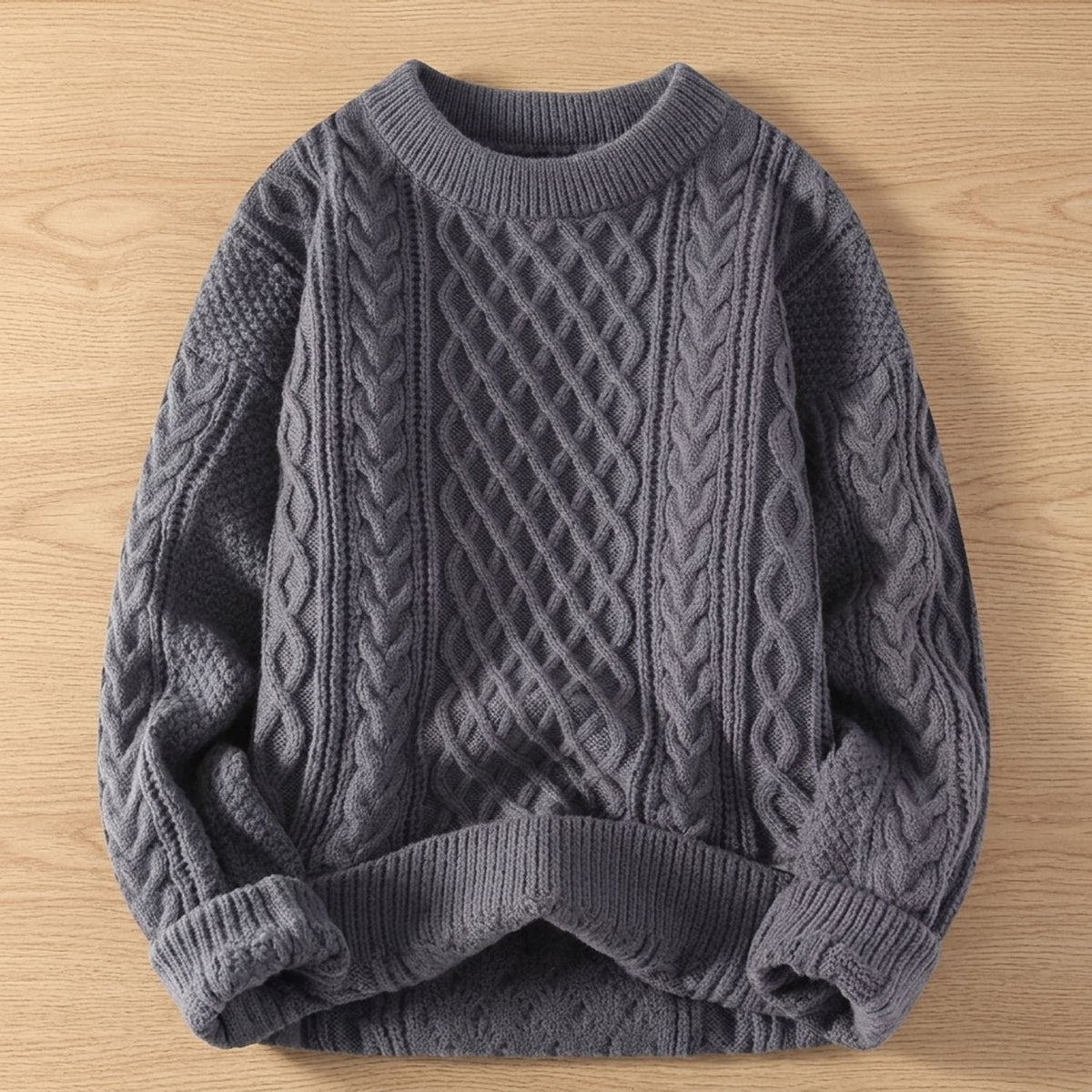 Women's Raised Cable-Knit Jumper in a Relaxed Fit - Grey