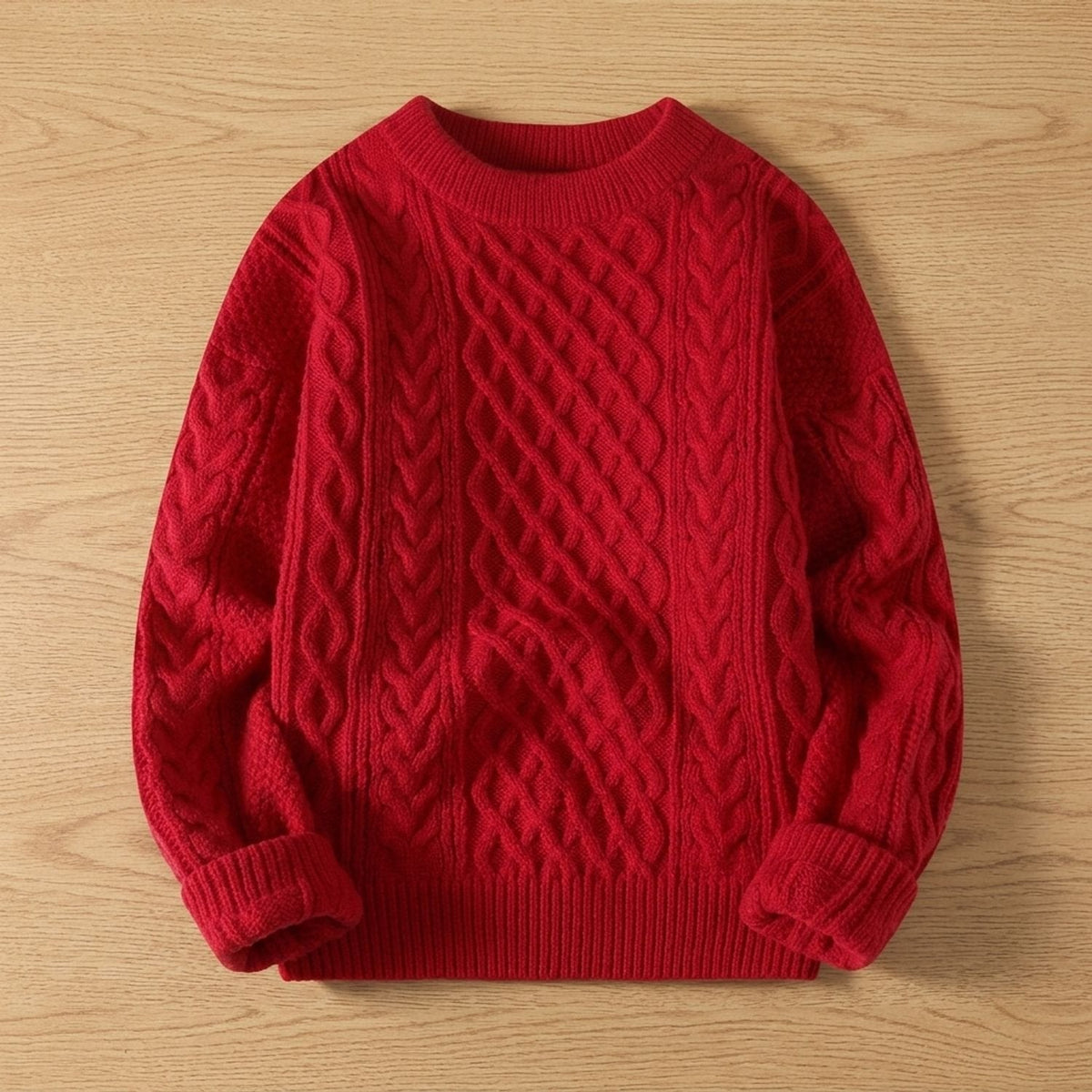Women's Raised Cable-Knit Jumper in a Relaxed Fit - Red
