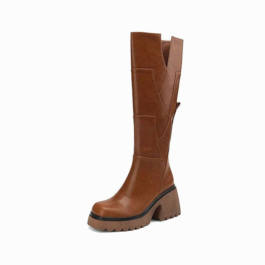 Women's Inner-Zip Knee-High Boots with Thick Platform and Block Heel