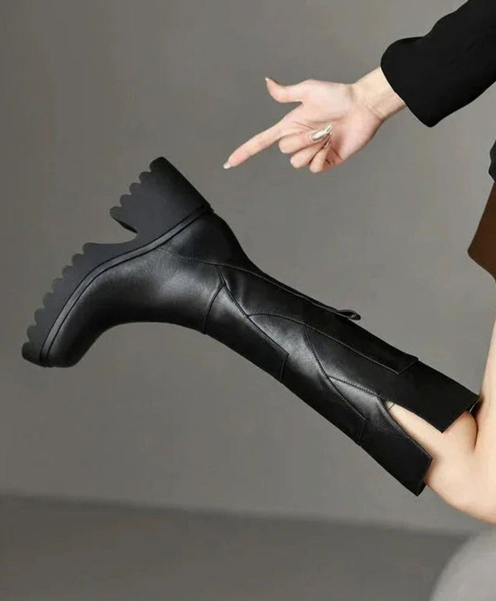 Women's Inner-Zip Knee-High Boots with Thick Platform and Block Heel