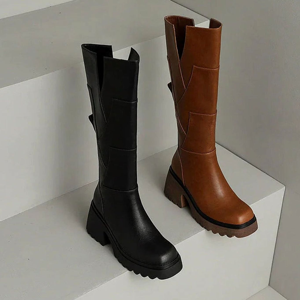 Women's Inner-Zip Knee-High Boots with Thick Platform and Block Heel