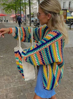 Women's Boho Crochet-Style Striped Open Cardigan