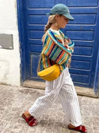 Women's Boho Crochet-Style Striped Open Cardigan
