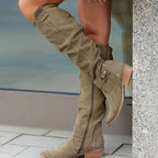 Women's Soft Slouch Tall Boots with Buckled Calf Strap and Side Zip