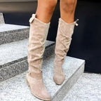 Women's Soft Slouch Tall Boots with Buckled Calf Strap and Side Zip