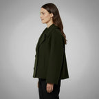 Women's Cropped Double-Breasted Blazer with Broad Lapels
