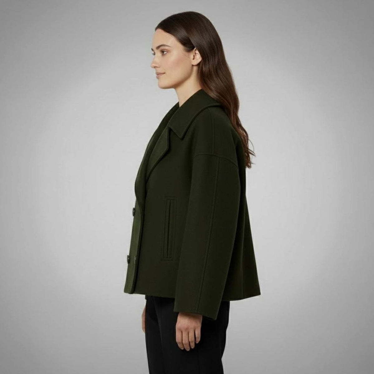 Women's Cropped Double-Breasted Blazer with Broad Lapels