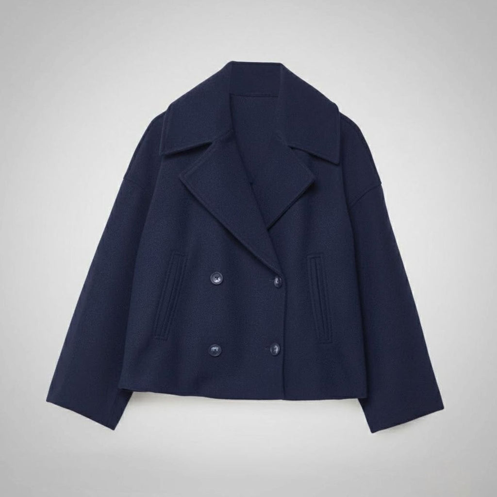 Women's Cropped Double-Breasted Blazer with Broad Lapels