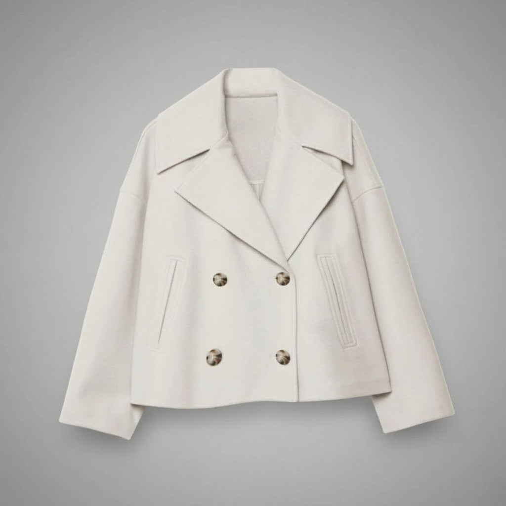 Women's Cropped Double-Breasted Blazer with Broad Lapels