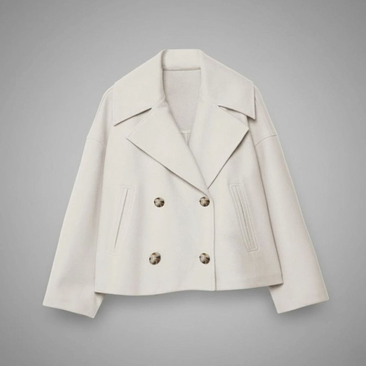 Women's Cropped Double-Breasted Blazer with Broad Lapels