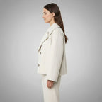 Women's Cropped Double-Breasted Blazer with Broad Lapels