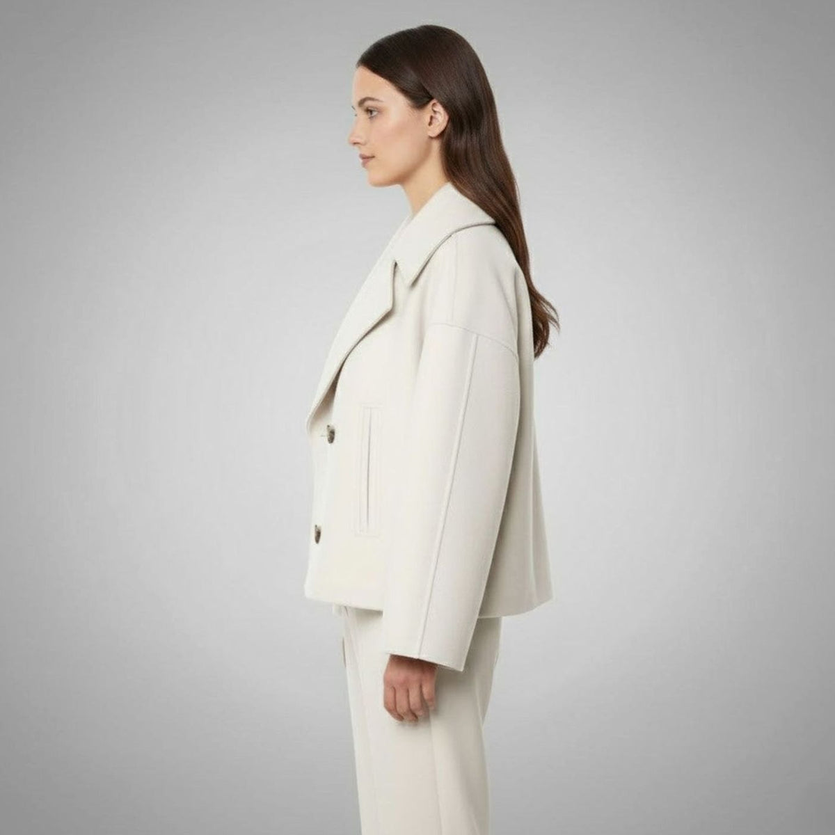 Women's Cropped Double-Breasted Blazer with Broad Lapels