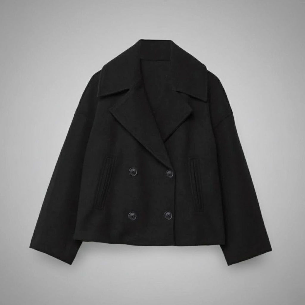 Women's Cropped Double-Breasted Blazer with Broad Lapels