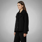 Women's Cropped Double-Breasted Blazer with Broad Lapels