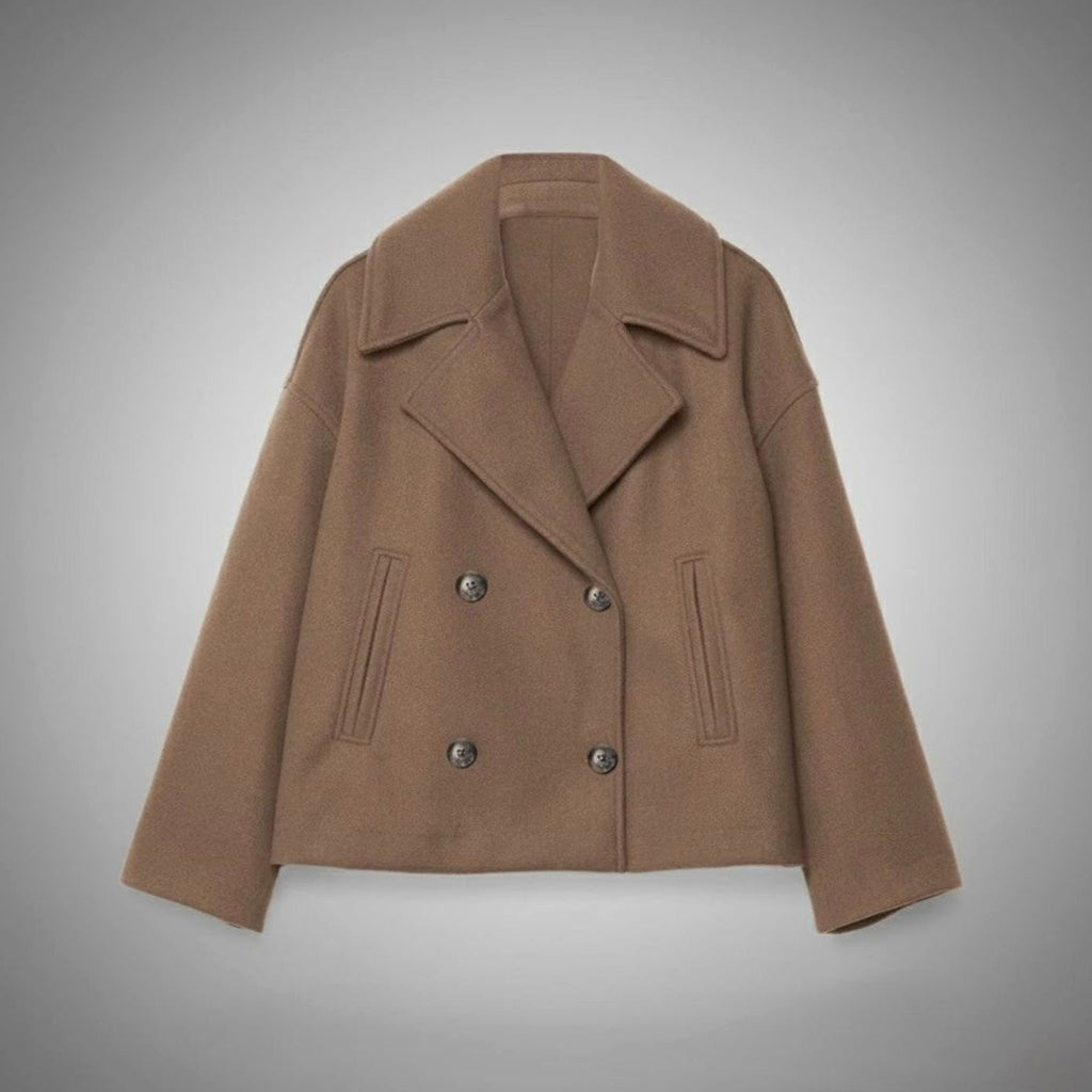 Women's Cropped Double-Breasted Blazer with Broad Lapels