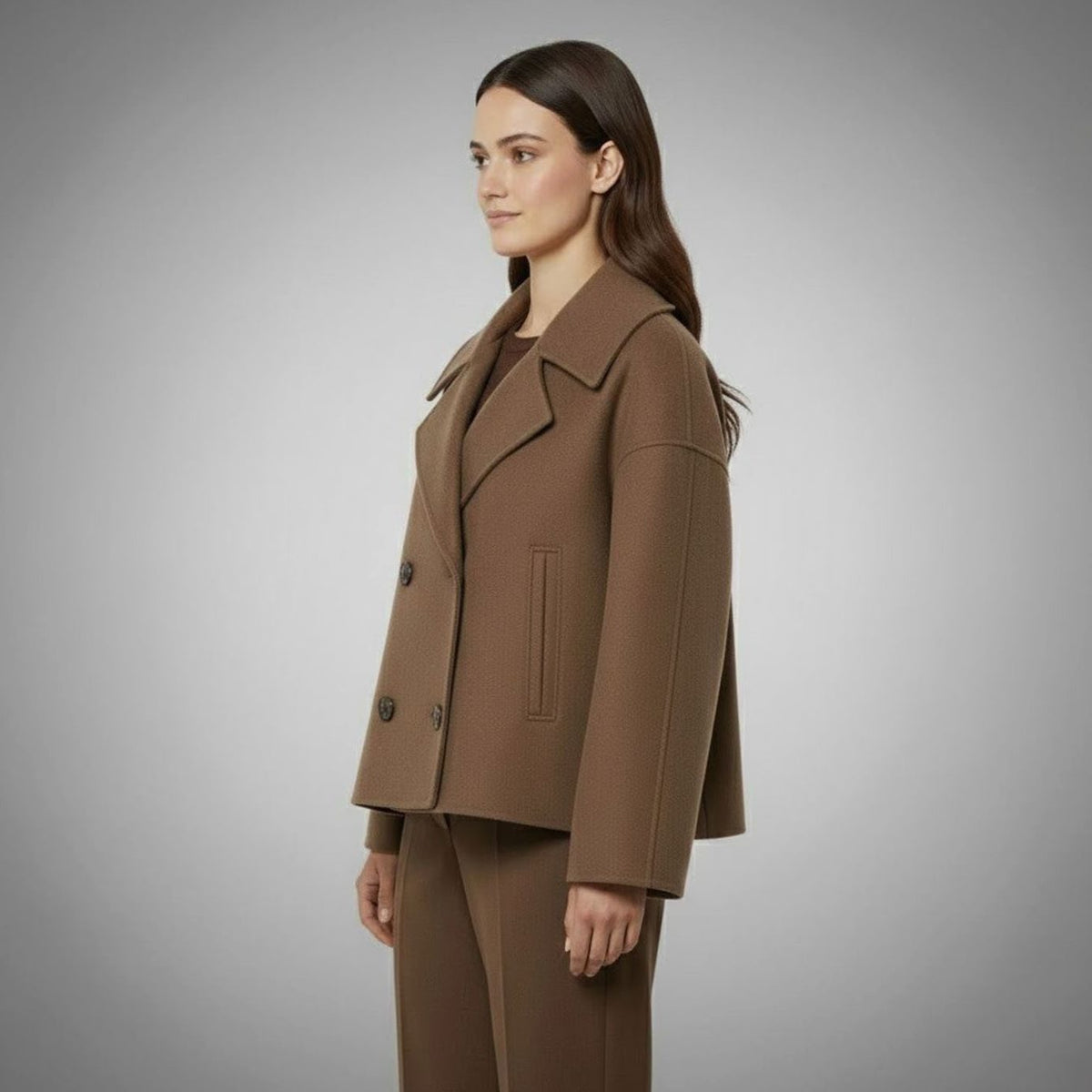 Women's Cropped Double-Breasted Blazer with Broad Lapels