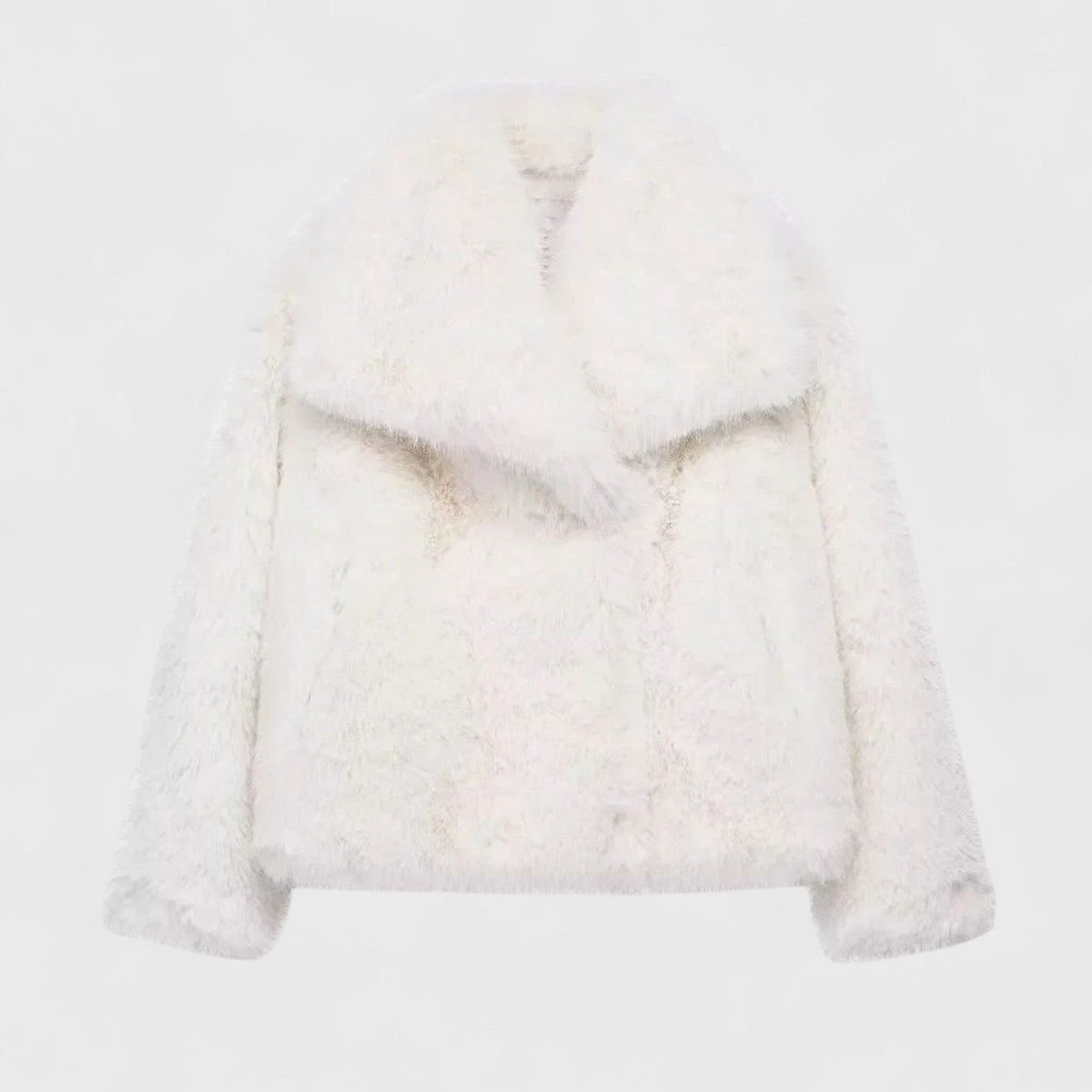 Women's Voluminous-Collar Faux Fur Jacket in a Cropped Cut - White