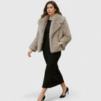 Women's Voluminous-Collar Faux Fur Jacket in a Cropped Cut