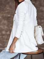 Women's Embossed-Button Slim Blazer with Flap Pockets