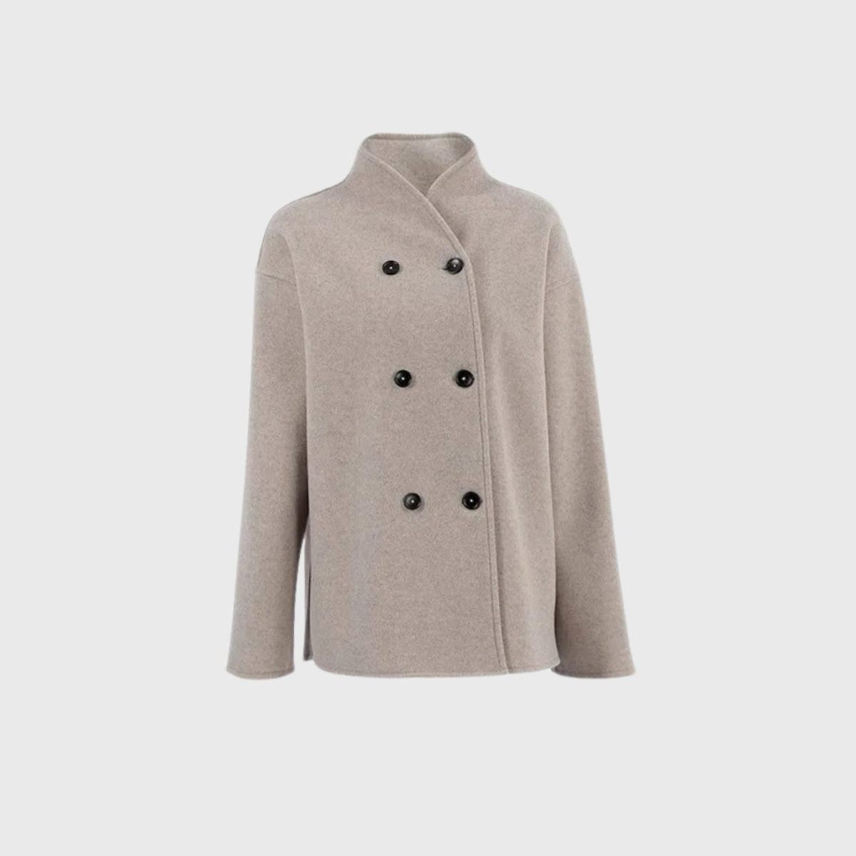 Women's Hip-Length V-Neck Smart Coat with Twin Button Rows