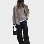 Women's Hip-Length V-Neck Smart Coat with Twin Button Rows