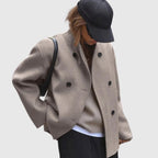Women's Hip-Length V-Neck Smart Coat with Twin Button Rows