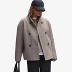 Women's Hip-Length V-Neck Smart Coat with Twin Button Rows