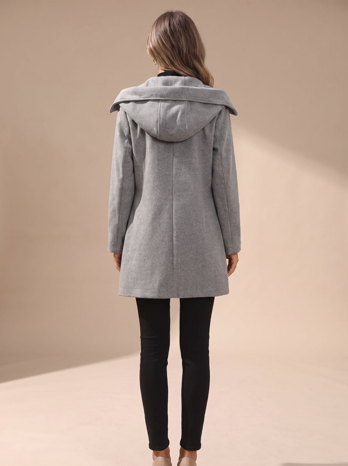 Women's Hip-Length Wool-Blend Coat with Statement Buttons