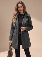 Women's Hip-Length Wool-Blend Coat with Statement Buttons - Dark Grey