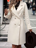 Women's Nipped-Waist Notch-Collar Coat with Boucle-Style Cuffs - Apricot