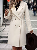 Women's Nipped-Waist Notch-Collar Coat with Boucle-Style Cuffs - Apricot