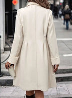 Women's Nipped-Waist Notch-Collar Coat with Boucle-Style Cuffs