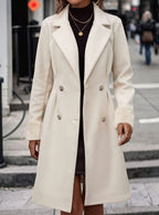 Women's Nipped-Waist Notch-Collar Coat with Boucle-Style Cuffs